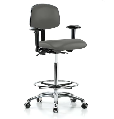Image of Perch Chrome Task Chair with Foot Ring, Rolling, 26.25 inch-36 inch, Charcoal Vinyl