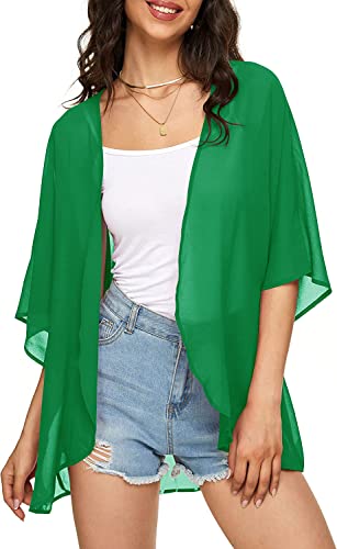Image of Indian Trendy Women's Solid Puff Sleeve Kimono Cardigan Loose Cover Up Casual Blouse Top Chiffon