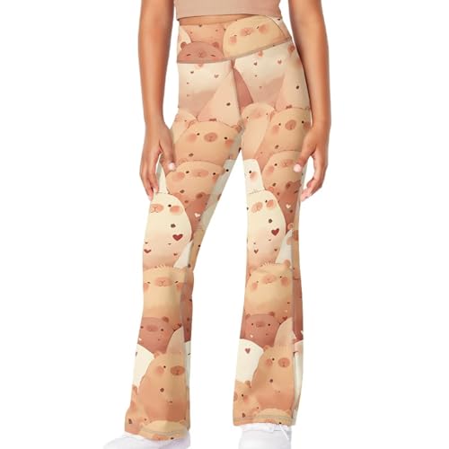 Capybara Wide Leg Bell Bottoms for Girls Yoga Flare Wide Leg Tummy Control Stretchy Pants Size 5-144