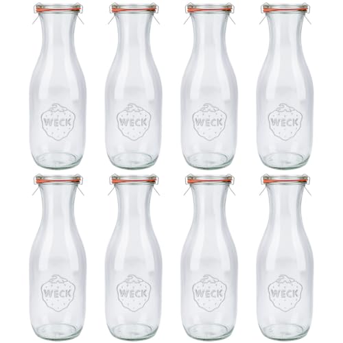 Flaschenland - 8x 1000ml WECK-Saftflasche, Komplett-Set 1L Einweckflasche inkl. luftdichtem Verschluss, Ideal zum Abfüllen von Saft, Smoothies, Milch und anderen Getränken | Made in Germany
