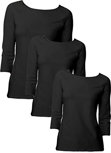 Hanes Women`s Stretch Cotton Raglan Sleeve Tee Set of 3 XL, Black