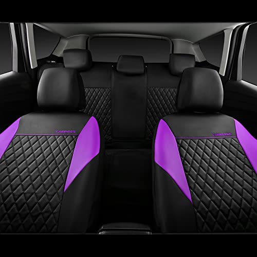 Image of CAR PASS Purple Leather Seat Covers, Quilting Pretty Car Seat Cover with 5mm Composite Sponge Inside,Airbag Compatible,Universal Fit for Most Sedan SUV Van Truck (Full Set,Purple)