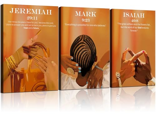 3Pcs Framed Black Women Christian Scripture Afrocentric Design Wall Art