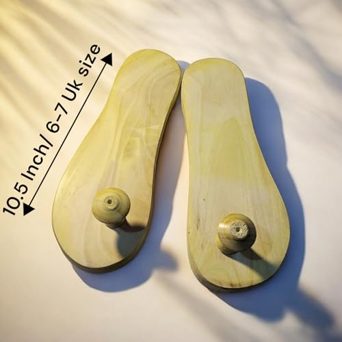 Image of Plain Wooden Khadau Chappal for Men & Women | Natural Wood Paduka Slippers for Pooja, Mandir & Spiritual Use | Handmade Traditional Footwear (Size: 10 Inch)