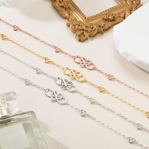 BlingGem Anklets for Women 925 Sterling Silver Infinity Hear Ankle Bracelet Cubic Zirconia Rose Gold Summer Beach Stylish Foot Chain Summer Vacation Jewelry Gift for Mom Women4