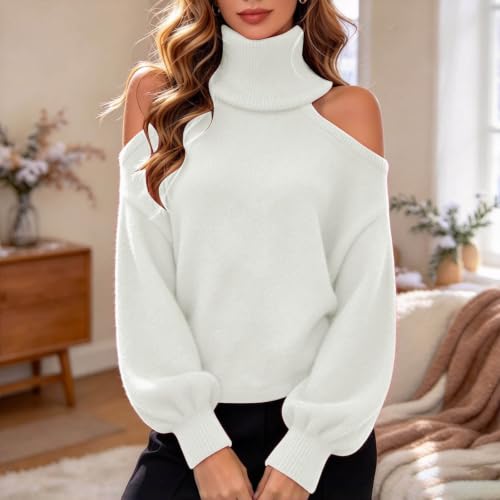 Turtleneck Sweater Women Oversized Cold Shoulder Tops Elegant Knit Pullover - image 2