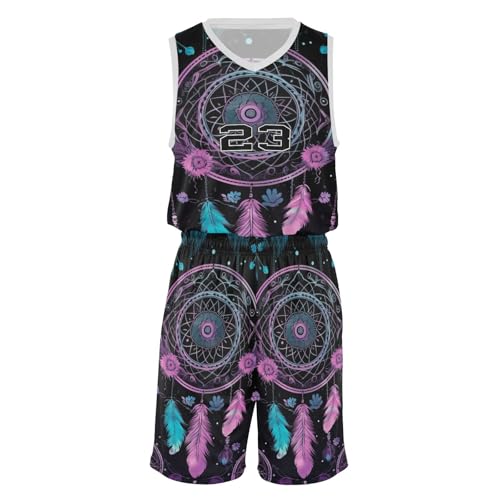 FLildon Purple Dream Catcher Boys Basketball Jersey Set Tank Top Shorts Tracksuit Sport Training Suit for Kids, S