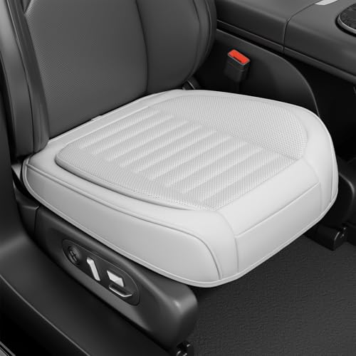 SCDOOCA 2 Pack Car Bottom Seat Covers, Luxury Leather Front Seat Covers, Breathable and Waterproof Automotive Bottom Seat Covers, Universal Anti-Slip Seat Covers Fit for Most Vehicles (White-2 PCS)