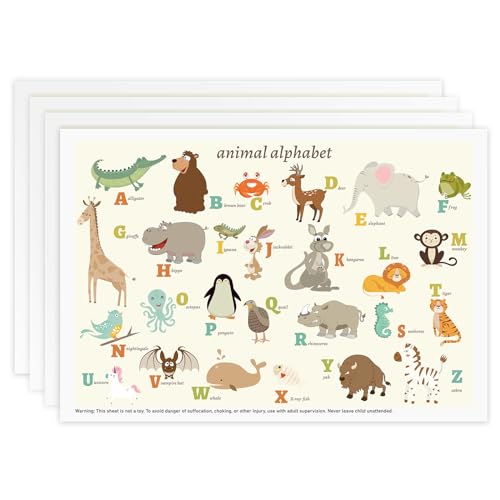 Image of Babebay Disposable Stick-on Placemats 60 Pack for Baby & Kids & Toddler, Sticky Placemats Restaurant Table Mats 12" x 18" (Animal Alphabet)