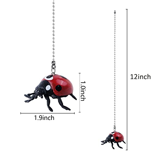 Image of Ladybug Ceiling Fan Pull Chain,12in Cute Insect Ladybird Fan String Pulls Charm Extension Decorative,3mm Diameter Beaded Fan Light Pull Chains Extender Ornaments with Connector for Kids Room