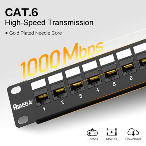 Image of Patch Panel 24 Port with 24 Pcs Cat6 Keystone Jack【EC Listed】 UTP 10G Support with Removable Back Bar 1U Network Patch Panel 19 Inch for Cat6,Cat5e,Cat5 (CAT6, 1U24Port)