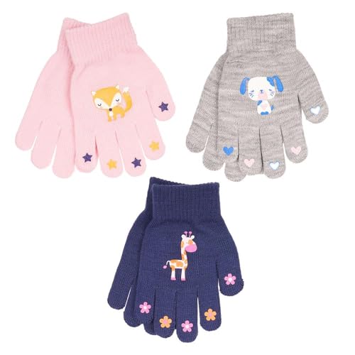 Guantes elásticos de niñas que crecen con ellas paquete de 3 térmicos dibujos animados