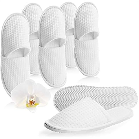 Zapatillas de Felpa com-four® Patrón “Gofre” con Suela Antideslizante - 6 Pares - Talla 38/39 - Color Blanco Cover