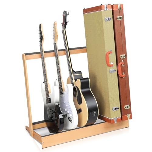Ktaxon Folding Guitar Cases Stand, Wooded Multiple Guitar Case Floor Rack for Electric Guitar, Bass...