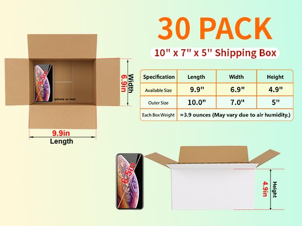 Image of HORLIMER 10x7x5 Shipping Boxes Set of 30, White Corrugated Cardboard Mailer Box for Packing Small Business