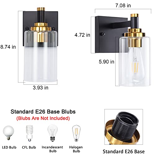 ZCHAOZ Black and Gold Wall Sconces Set of Two Bathroom Light Fixtures Brass Sconces Wall Lighting Modern Wall Light Fixtures with Glass Shade Rustic Wall Lamps for Living Room Bedroom Hallway Kitchen - Image 6