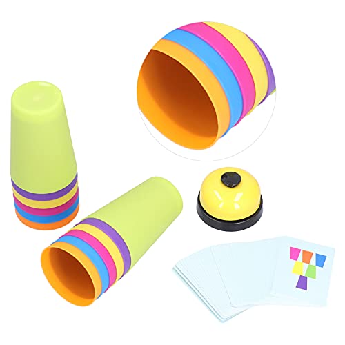 Cryfokt Ensemble de Gobelets Empilables Colorés pour bébé, Jouets éducatifs pour Enfants, Puzzles Interactifs Parent-Enfant pour Enfants de 3 Ans et Plus, Plastique 50 X Cartes, 6 X Cloches de