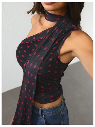 Image of RoseSeek Women's Y2K Leopard Polka Dots Halter Asymmetrical Neck Crop Tops