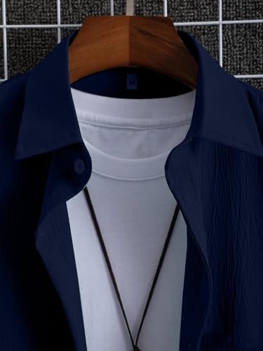 Image of ROYALICA Regular Fit Self Design Solid Spread Collar Casual, Formal Shirt for Men | Shirt for Men, Shirt for Men Design, Shirt, Shirt Gents, Shirts for Men (M, Navy Blue)