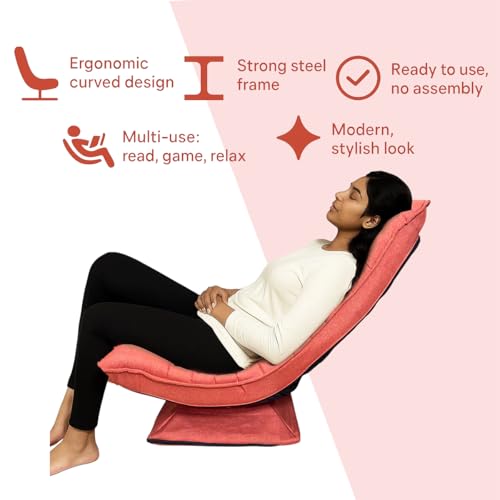 Image of Kawachi Adjustable 5-Position Folding Recliner Gaming Sofa Chair with 360 Swivel Rocking Lounge Chair with Lumbar Support for TV, Reading & Relaxation-Nirvana Moon Leisure Lounge Chair (Red)