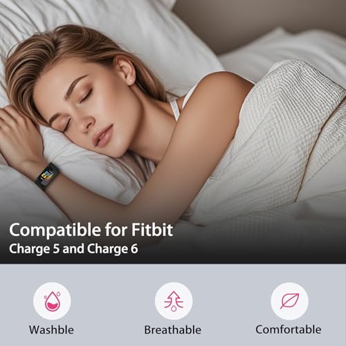 Wownadu Correas Compatible para Fitbit Charge 5 / Charge 6 Correa Negro Mujer Hombre Band Pulsera Recambio Sport Strap, S (sin Reloj) - imagen 4