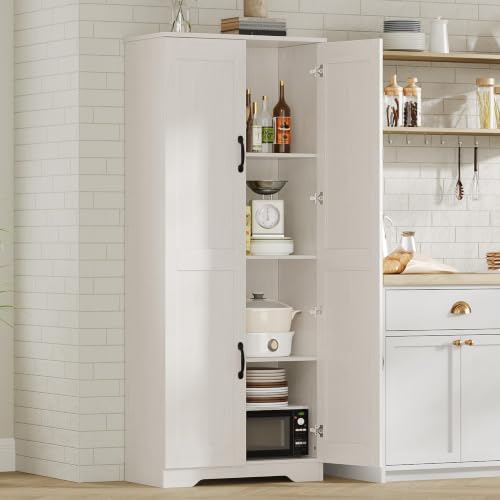 IDEALHOUSE Tall Pantry Cabinet with Adjustable Shelves (White)