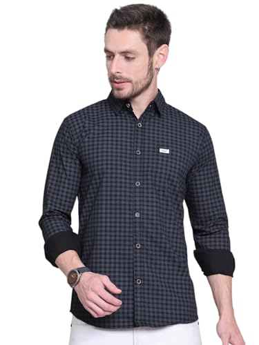 Majestic Man Men Comfort Slim Fit Pure Cotton Tartan Checked Casu...