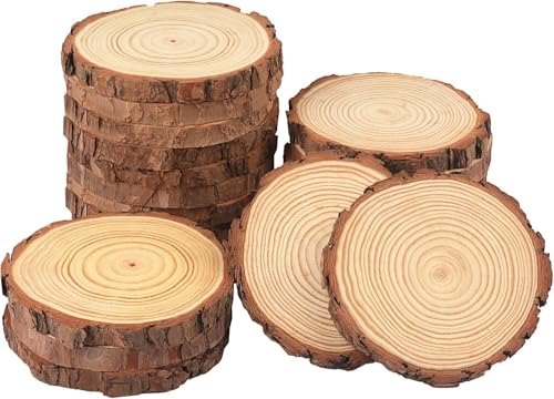 20 Pieces Wooden Discs 9-10 cmUnfinished Pine Wood Circles with Barks for Coasters DIY Crafts Christmas Rustic Wedding Ornaments and Centerpieces.