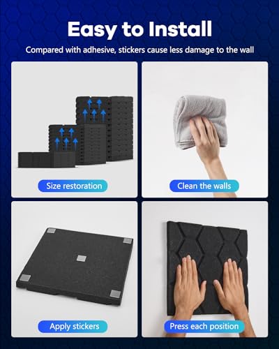 Sound Proof Foam Panels, Soundsbay Acoustic Panels Sound Absorbing High Density Fire Resistant, 12 Pack Soundproof Wall Panels for Home Studio, with 60pcs Double-Side Adhesive, 12\" X 12\" X 1\"