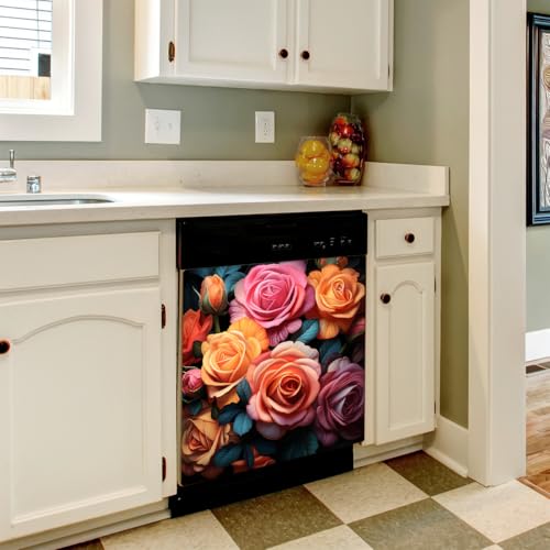 Cubierta magnética para lavavajillas Mexpekil con elegante panel frontal de rosas impresas 5