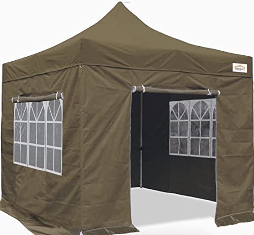 Hercules Gazebo Coffee 3m x 3m heavy duty commercial grade pop up, zipper sides, window privacy blinds, wheel holdall