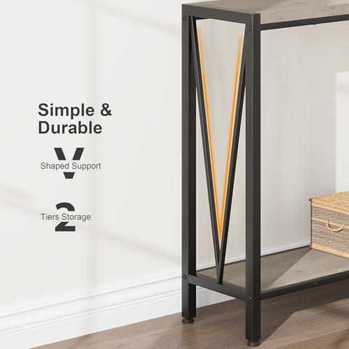 GAOMON Console Table, 2-Tier Entryway Table with Storage, 43" Narrow Sofa Table with V Design, Industrial Console Table for Entryway, Living Room, Hallway, Foyer, Corridor, Office-Grey