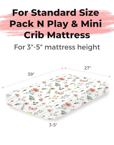 Image of Pack and Play Sheets 2 Pack, Fitted Jersey Knit Mini Crib Sheets for Baby Boys and Girls, Compatible with Graco Pack N Play and Mini Crib Mattress (Butterfly Garden, Pack N Play /Mini Crib Sheets)