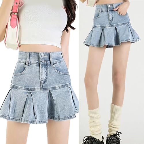 Women Highs Waist Ruffle Pleated Denims Skirt A Line Short Skirt Casual Jeans Skirt Streetwears Gifts2