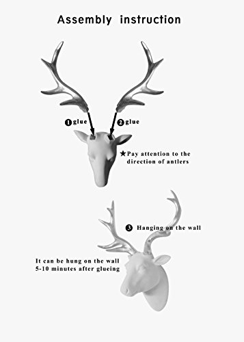 Animal Head Wall Art, Deer Head Wall Decor, White Fake Furry/Felt/Velvety Resin Deer Head With White Antlers For Wall Mount Decoration, Size 10" X 12" X 5.5" By Smarten Arts #TOP7
