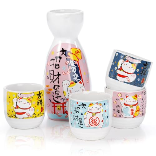 Goaste 5 Pieces Ceramic Japanese Sake Set