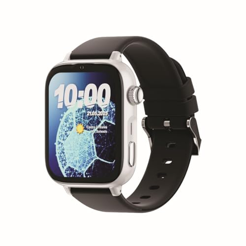 SaveFamily SaveWatch Plus 2 | Reloj Inteligente Niño con Localizador GPS, Llamada, Vídeo, Whatsapp, Spotify, App Store | SIM Incluida - Esfera Plata y Correa de Silicona Negra