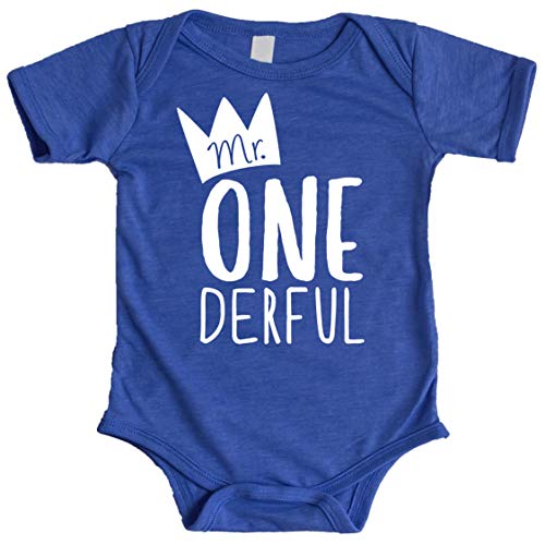 Olive Loves Apple Mr.One-Derful 1st Birthday Bodysuit for Baby Boys First Birthday Vintage Royal Bodysuit 18 Months