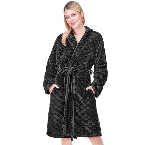 Image of PAVILIA Plush Robe for Women, Soft Fleece Short Bathrobe, Warm Lightweight Knee Length Lounge Robe with Pockets