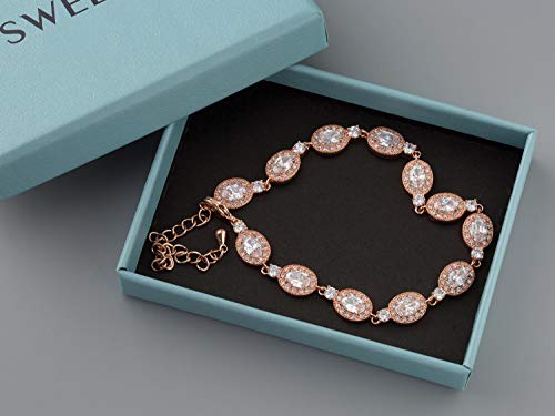 Sweetv Wedding Bridal Bracelet For Brides,Bridesmaid-Crystal Cubic Zirconia Tennis Bracelet Wedding Jewelry, Rose Gold #TOP6