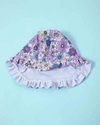 Image of Toddler Girl Swimsuit Baby Girl Bathing Suit Long Sleeve Floral Zipper One-Piece Rash Guard Swimsuit with Hat