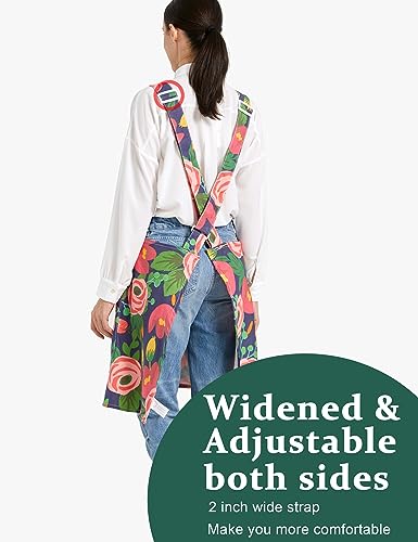Image of Cozy Adjustable Cross Back Aprons for Women with Pockets Cotton Linen Cooking Kitchen Baking