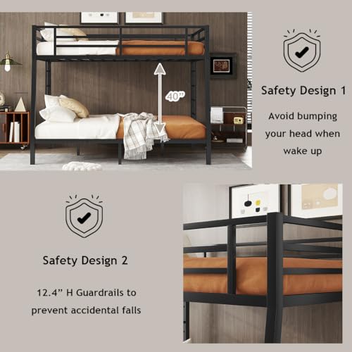 Bellemave Full XL Over Queen Bunk Bed for Adults, Full XL Over Queen Bunk Bed Frame with 2 Ladder and Full Length Guardrail, Easy Assemble, Mattress Not Included, Black - Image 3