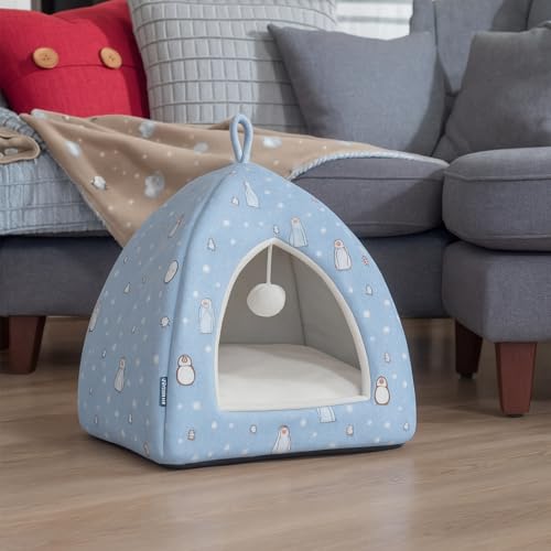 Image of PETS EMPIRE Warm Hut for Cats & Kittens | with Removable Cushions | Bed for Puppies Soft & Comfortable Hut for Cats & Kitties | Kennel House for Pets SkyBlue Colour (Size: 46 x 46 x 36 cm)