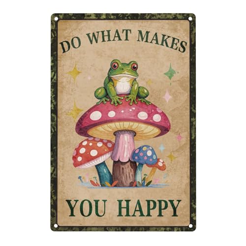 Frog Room Aluminum Sign, Funny Frog Bedroom Door Decor Vintage Metal Tin Signs, Do What Makes You Happy Sign, Frogs Wall Decor Aesthetic for Home Mushroom Room Rules Garden Bathroom Decor 12"x8"