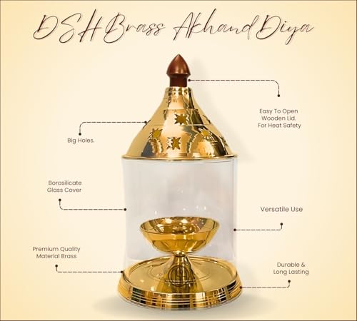 Image of DSH Brass Akhand Diya Decorative Brass Glass Oil Lamp and Tea Light Holder for Diwali Pooja and Gift Item. (XL)