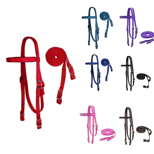 Tahoe Tack Plain Double Layer Nylon Padded Western Horse Headstall with Reins (Red, Draft)