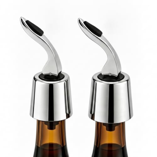 2 Pack Stainless Steel Wine Bottle Stoppers with Silicone Seal,Reusable Wine Saver,Decorative Bottle Sealer to Keep Wine Fresh,Leakproof,Easy Press-to-Seal,Ideal Gift for Wine Lovers