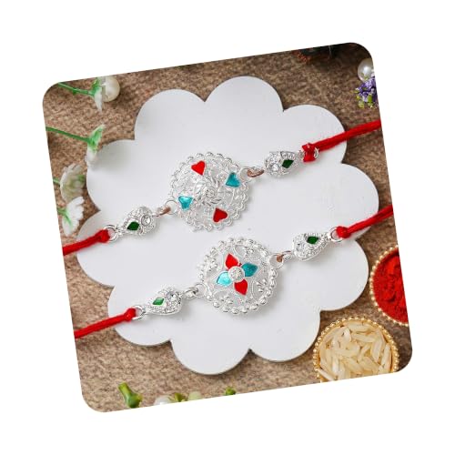 Image of eCraftIndia Unisex Adult Set Of 2 Peacock Feather Designer Rakhis For Brothers With Roli Chawal