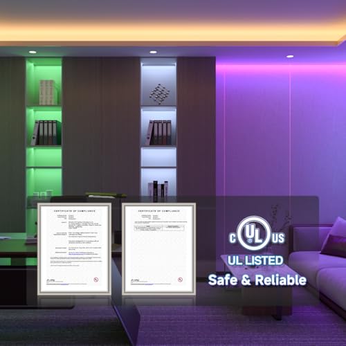 Image of BTF-LIGHTING FCOB COB RGBW 4000K LED Strip Kit,UL Listed Flexible High Density DC12V 16.4FT 12mm Width 3M Tape RF Remote Controller Color Changing for Bedroom Kitchen Home Indoor Decoration